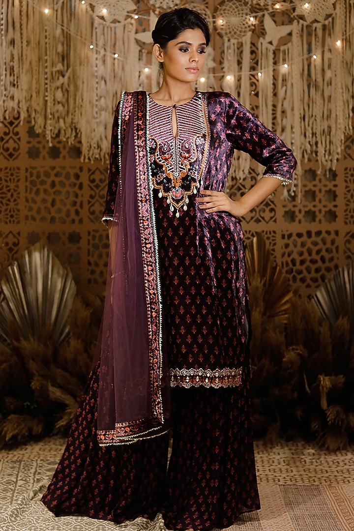 Purple Printed Wedding Sharara Set by Archana Kochhar at Pernia's Pop Up Shop