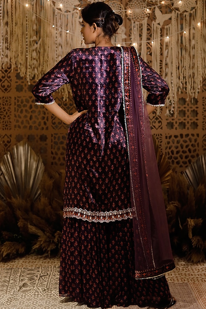 Purple Printed Wedding Sharara Set by Archana Kochhar at Pernia's Pop Up Shop