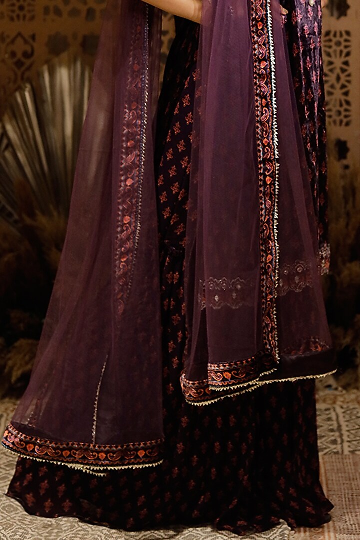 Purple Printed Wedding Sharara Set by Archana Kochhar at Pernia's Pop Up Shop