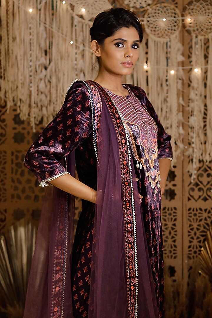 Purple Printed Wedding Sharara Set by Archana Kochhar at Pernia's Pop Up Shop