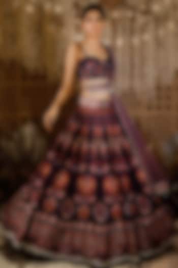 Purple Printed & Embroidered Wedding Lehenga Set by Archana Kochhar at Pernia's Pop Up Shop