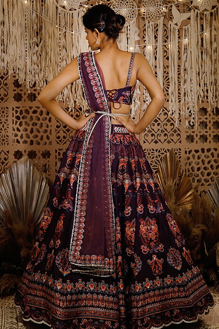 Purple Printed & Embroidered Wedding Lehenga Set by Archana Kochhar at Pernia's Pop Up Shop