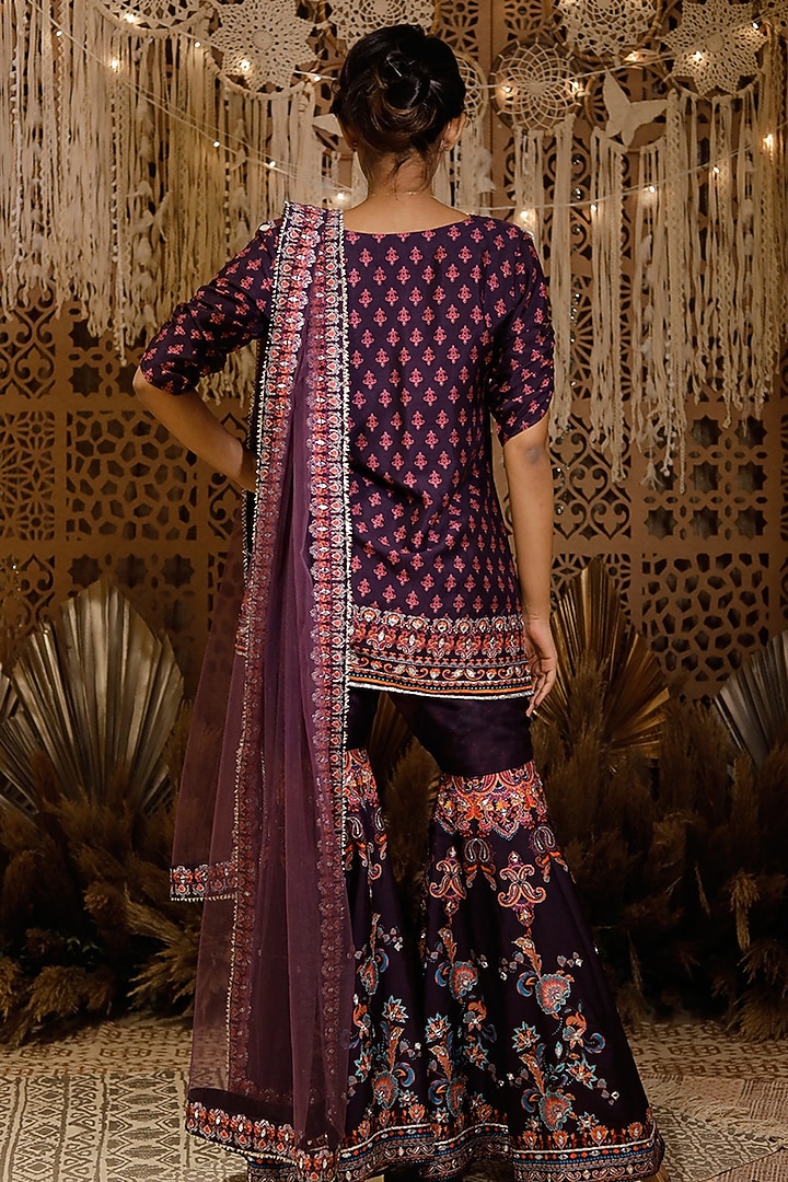 Purple Embroidered Wedding Sharara Set by Archana Kochhar at Pernia's Pop Up Shop