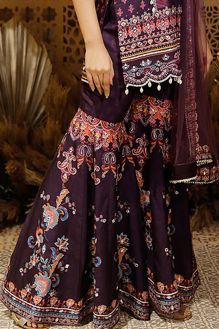 Purple Embroidered Wedding Sharara Set by Archana Kochhar at Pernia's Pop Up Shop