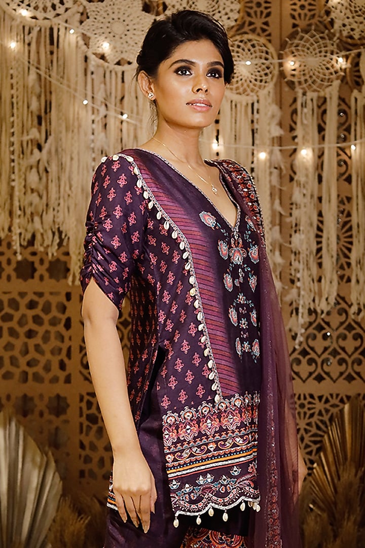 Purple Embroidered Wedding Sharara Set by Archana Kochhar at Pernia's Pop Up Shop