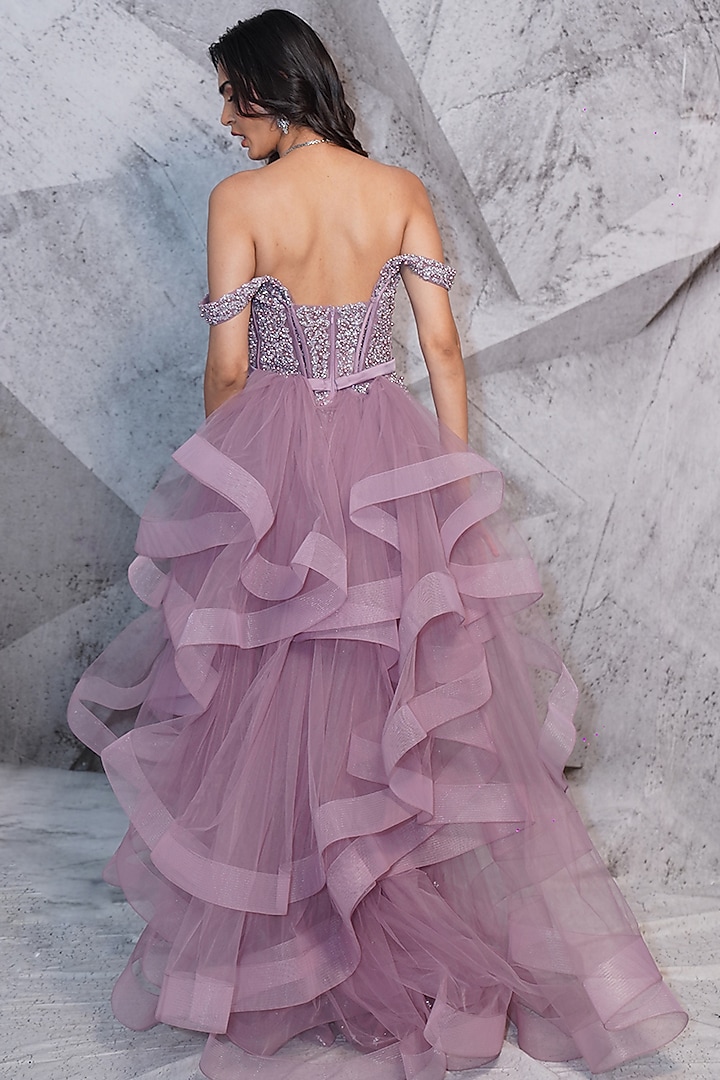 Lilac Net Cutdana Bead Embellished Corset Wedding Gown by Archana Kochhar at Pernia's Pop Up Shop