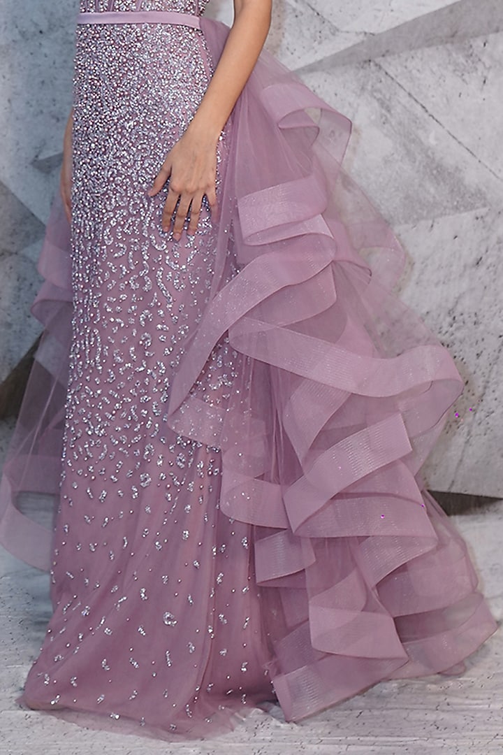 Lilac Net Cutdana Bead Embellished Corset Wedding Gown by Archana Kochhar at Pernia's Pop Up Shop