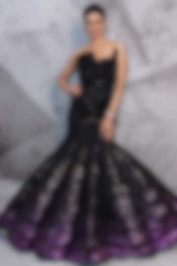 Black & Purple Cotton Sequins Embellished Ombre Bridal Gown by Archana Kochhar at Pernia's Pop Up Shop