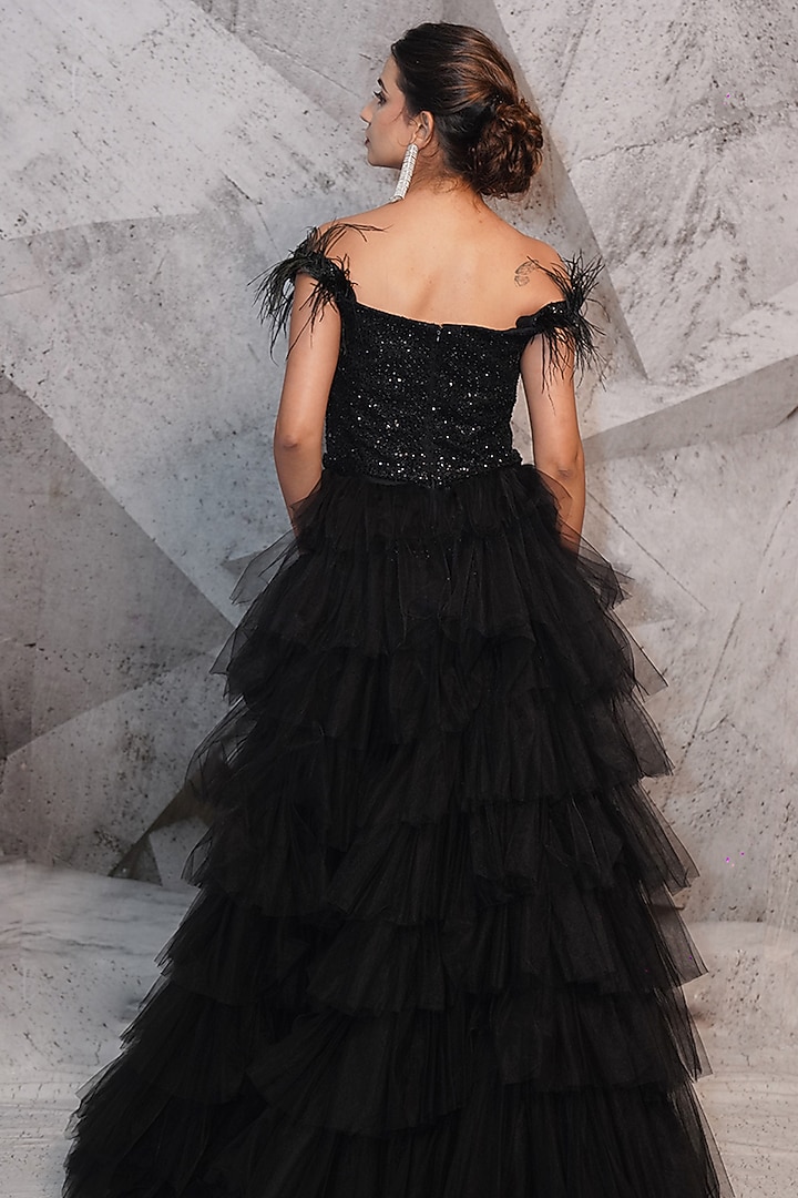 Black Net Sequins Embellished Wedding Gown by Archana Kochhar at Pernia's Pop Up Shop