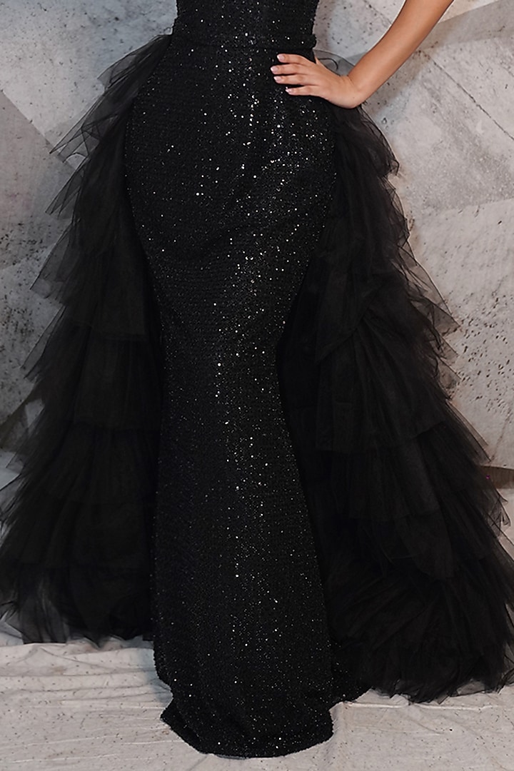 Black Net Sequins Embellished Wedding Gown by Archana Kochhar at Pernia's Pop Up Shop