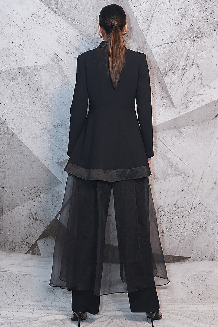 Black Italian Suiting & Net Beads Embellished Co-Ord Set by Archana Kochhar at Pernia's Pop Up Shop