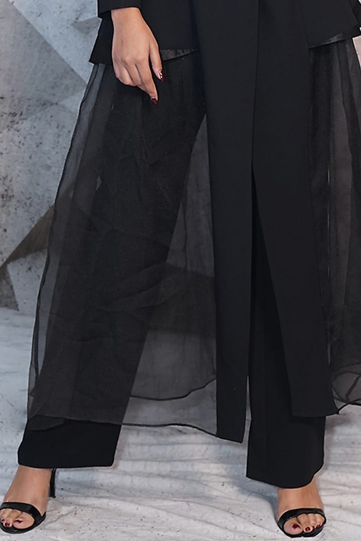 Black Italian Suiting & Net Beads Embellished Co-Ord Set by Archana Kochhar at Pernia's Pop Up Shop
