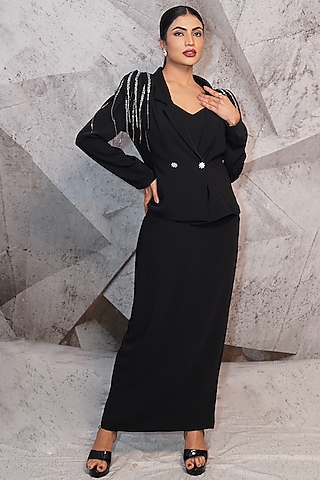 Black Italian Suiting Blazer Dress by Archana Kochhar