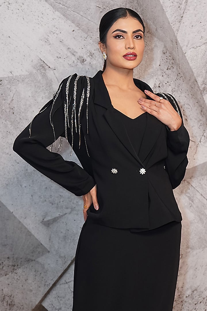 Black Italian Suiting Blazer Vacation Dress by Archana Kochhar at Pernia's Pop Up Shop