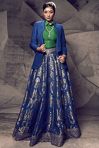 Butterfly green brocade lehenga set