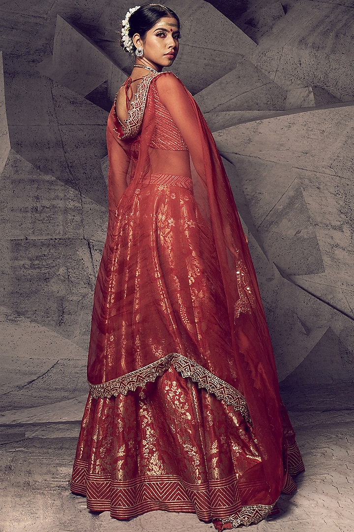 Rust Brocade Gota Embroidered Wedding Lehenga Set by Archana Kochhar at Pernia's Pop Up Shop