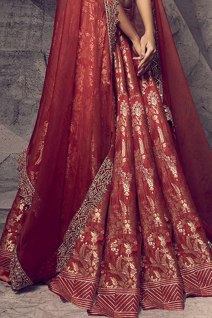 Rust Brocade Gota Embroidered Wedding Lehenga Set by Archana Kochhar at Pernia's Pop Up Shop