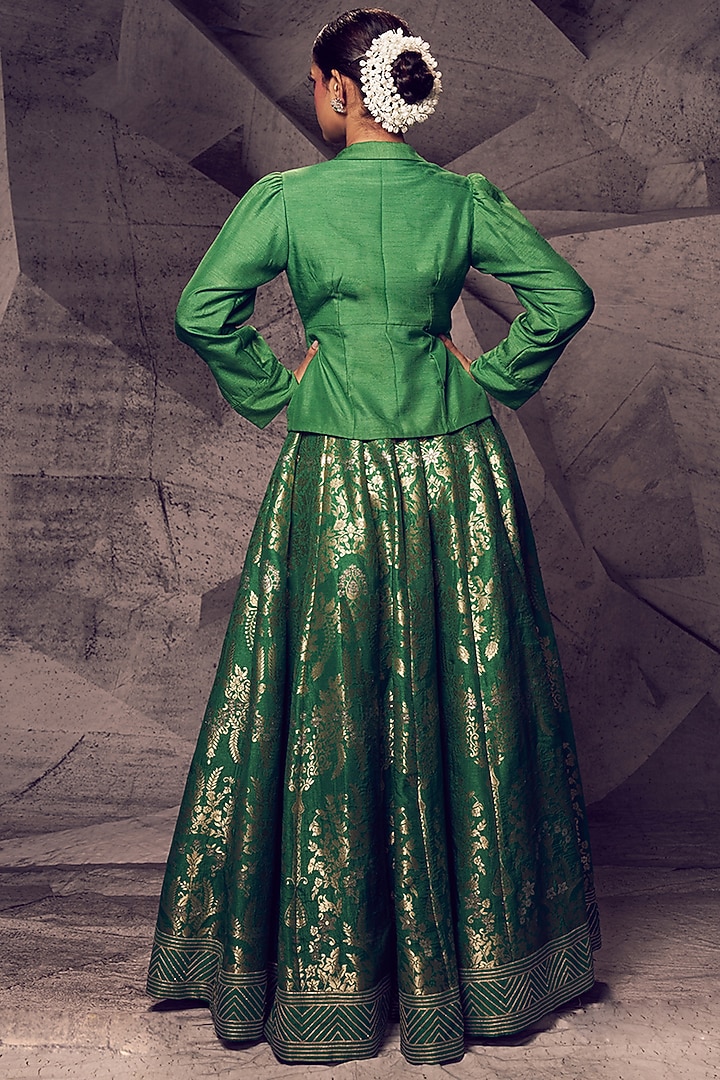 Green Brocade Gota Embroidered Jacket Wedding Lehenga Set by Archana Kochhar at Pernia's Pop Up Shop