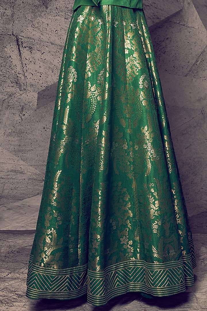 Green Brocade Gota Embroidered Jacket Wedding Lehenga Set by Archana Kochhar at Pernia's Pop Up Shop