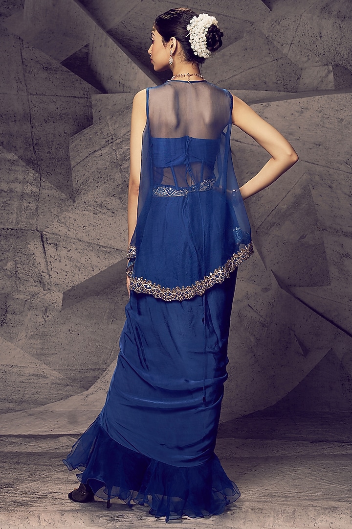 Blue Organza Gota Work Jacket Set by Archana Kochhar at Pernia's Pop Up Shop