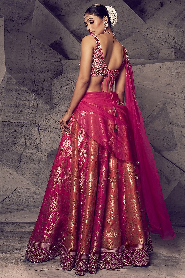Rani Pink Brocade Gota Embroidered Wedding Lehenga Set by Archana Kochhar at Pernia's Pop Up Shop