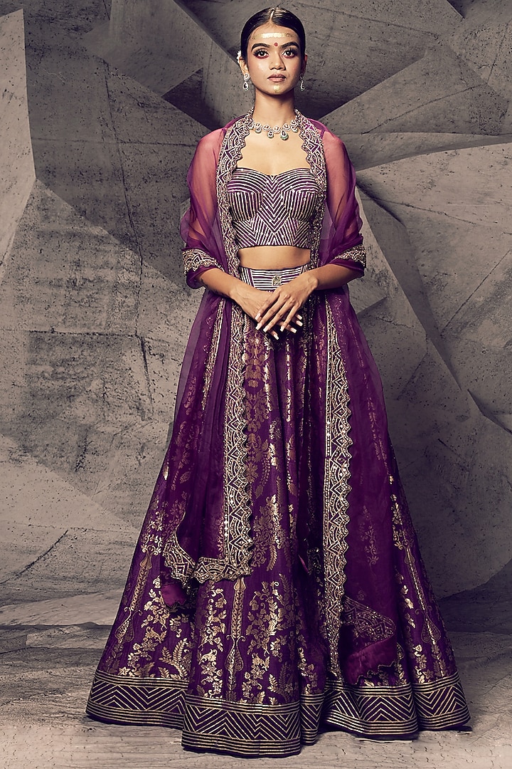 Purple Silk Gota Thread Embroidered Wedding Lehenga Set by Archana Kochhar at Pernia's Pop Up Shop