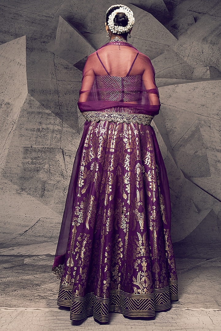 Purple Silk Gota Thread Embroidered Wedding Lehenga Set by Archana Kochhar at Pernia's Pop Up Shop