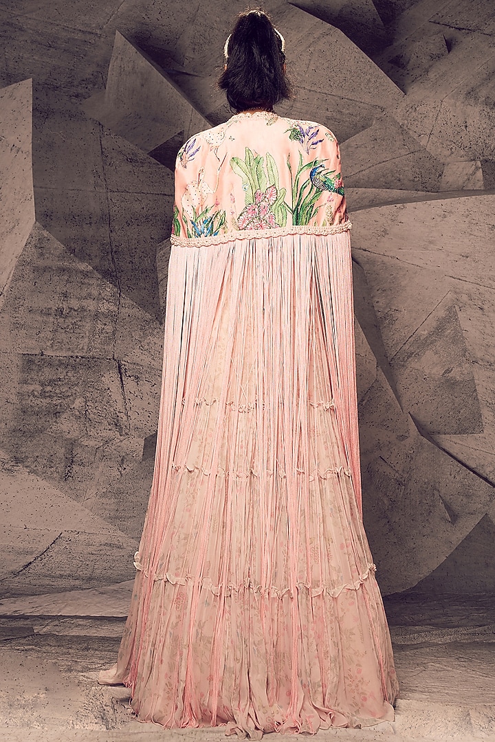 Pastel Pink Georgette Embroidered Wedding Anarkali With Cape by Archana Kochhar at Pernia's Pop Up Shop