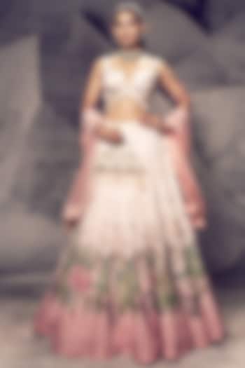 Pastel Pink Georgette Sequins Embroidered Wedding Lehenga Set by Archana Kochhar at Pernia's Pop Up Shop