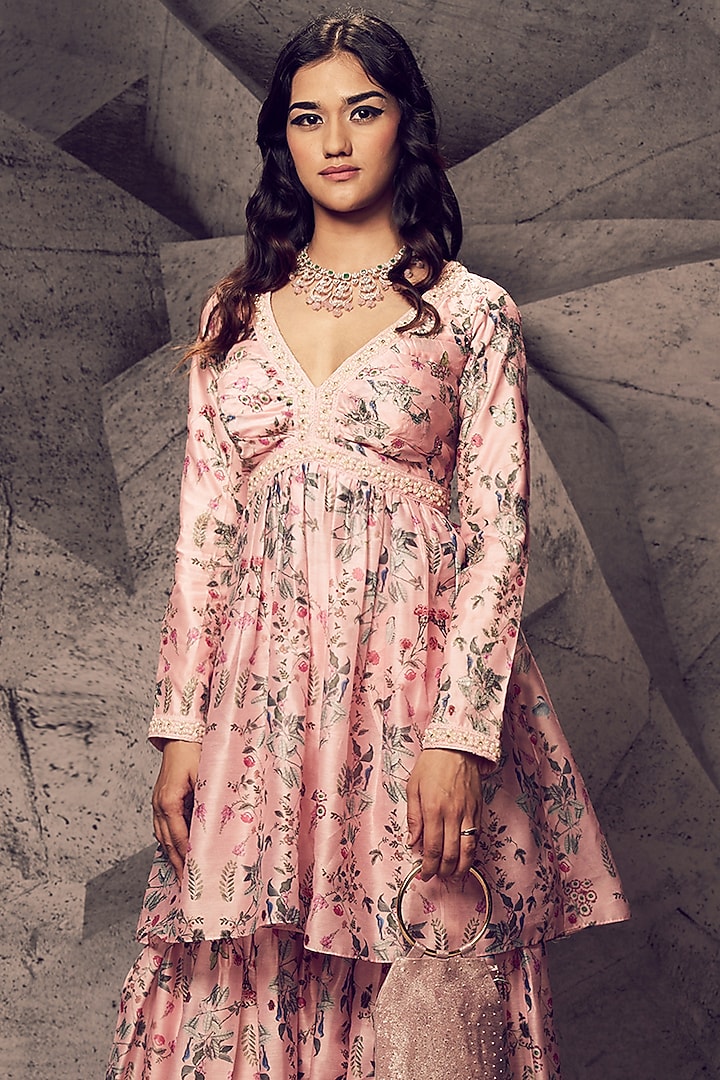 Pastel Pink Raw Silk Wedding Sharara Set by Archana Kochhar at Pernia's Pop Up Shop