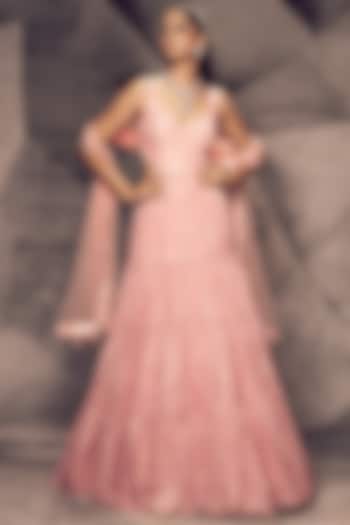Pastel Pink Georgette Embroidered Wedding Anarkali Set by Archana Kochhar at Pernia's Pop Up Shop