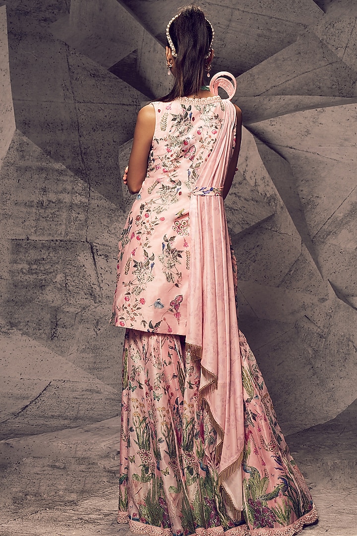 Pastel Pink Raw Silk Embroidered Wedding Sharara Set by Archana Kochhar at Pernia's Pop Up Shop