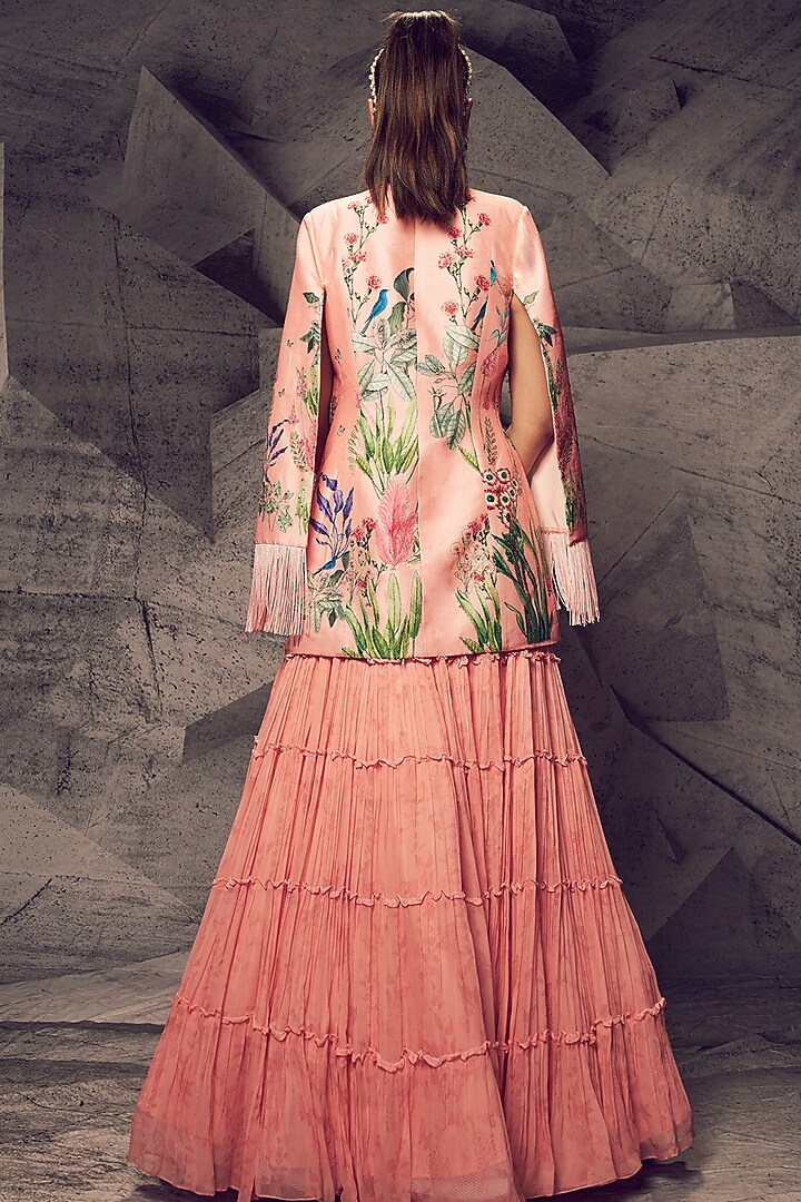 Pastel Pink Georgette Embellished Jacket Wedding Lehenga Set by Archana Kochhar at Pernia's Pop Up Shop