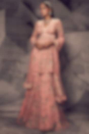 Pastel Pink Georgette Floral Wedding Sharara Set by Archana Kochhar at Pernia's Pop Up Shop