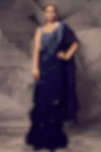 Blue Georgette Sequins Embroidered Wedding Saree Set by Archana Kochhar at Pernia's Pop Up Shop