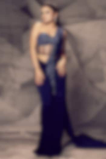 Blue Lycra Sequins Embroidered Dhoti Wedding Saree Set by Archana Kochhar at Pernia's Pop Up Shop