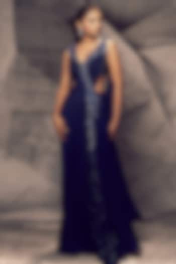 Blue Lycra Sequins Embroidered Engagement Gown by Archana Kochhar at Pernia's Pop Up Shop