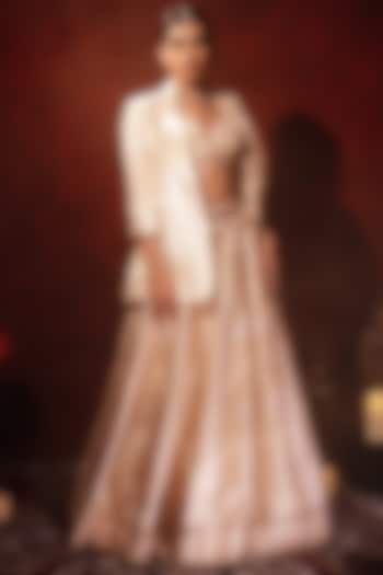 Ivory Brocade Silk & Raw Silk Embroidered Wedding Lehenga Set by Archana Kochhar at Pernia's Pop Up Shop