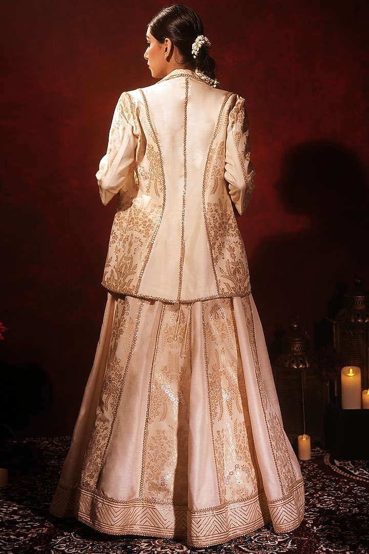 Ivory Brocade Silk & Raw Silk Embroidered Wedding Lehenga Set by Archana Kochhar at Pernia's Pop Up Shop