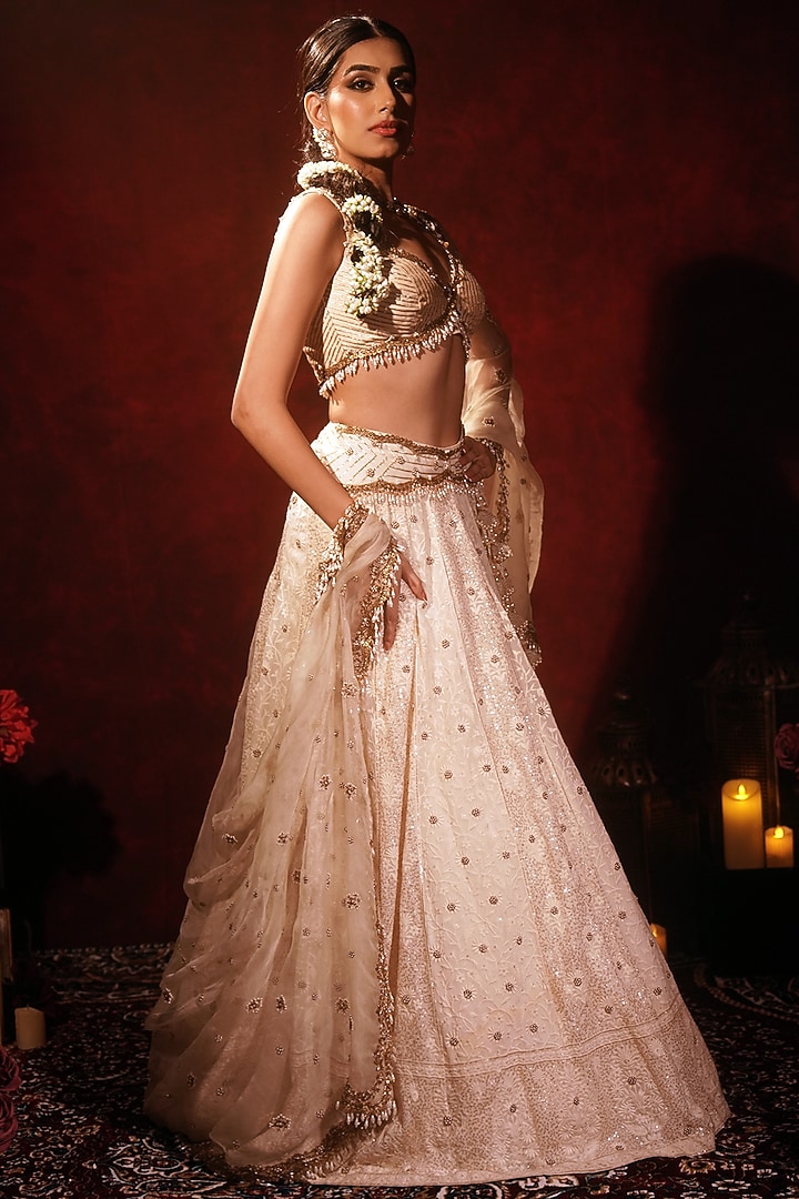 Ivory Lucknowi Embroidered Wedding Lehenga Set by Archana Kochhar at Pernia's Pop Up Shop