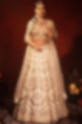 Ivory Raw Silk Embroidered Bridal Lehenga Set by Archana Kochhar at Pernia's Pop Up Shop