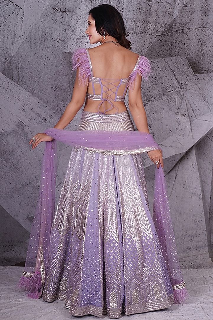 Lavender Georgette Lucknowi Embellished Shimmer Wedding Lehenga Set by Archana Kochhar at Pernia's Pop Up Shop