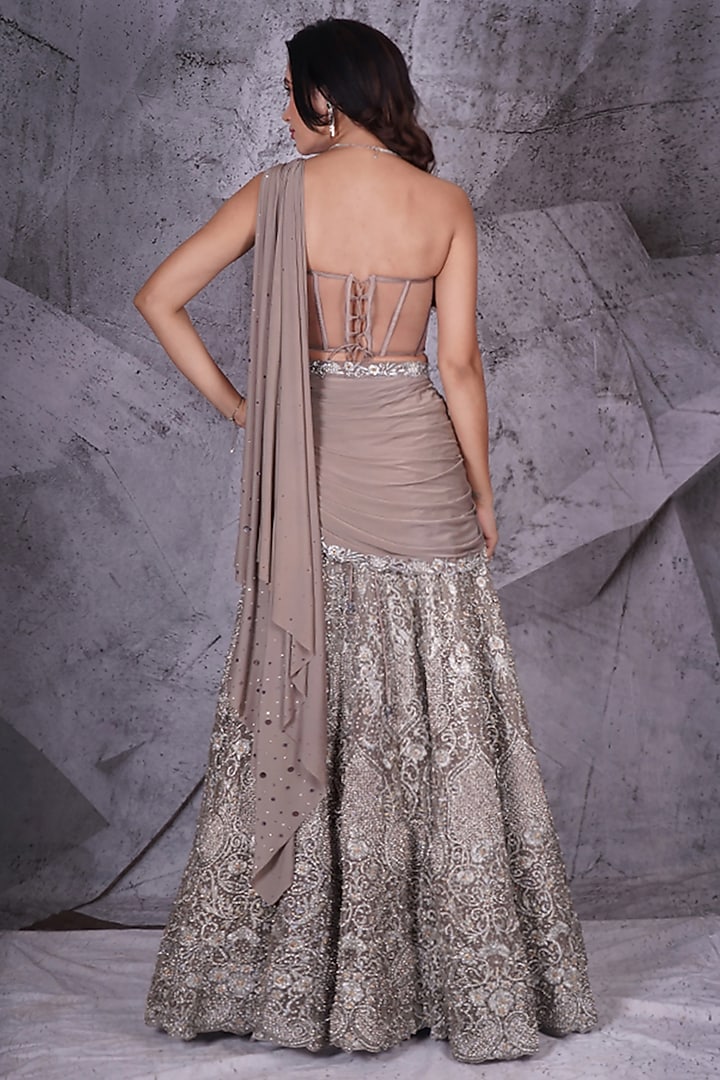 Grey Net Sequins Embroidered Bridal Lehenga Set by Archana Kochhar at Pernia's Pop Up Shop