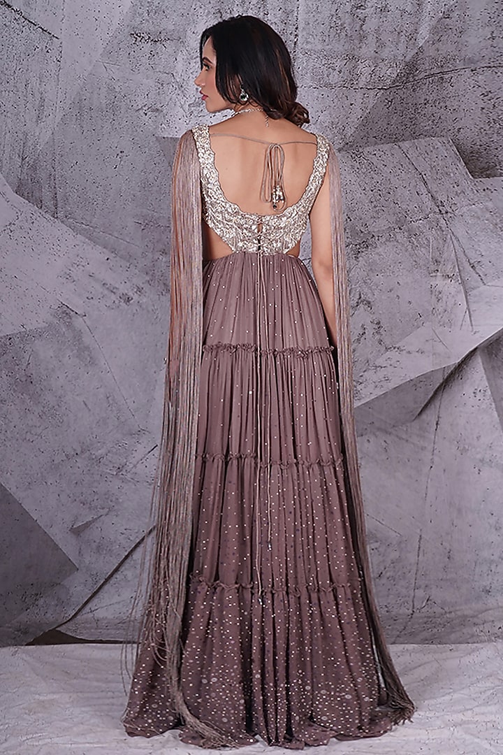 Grey Georgette Floral Embroidered Wedding Anarkali by Archana Kochhar at Pernia's Pop Up Shop