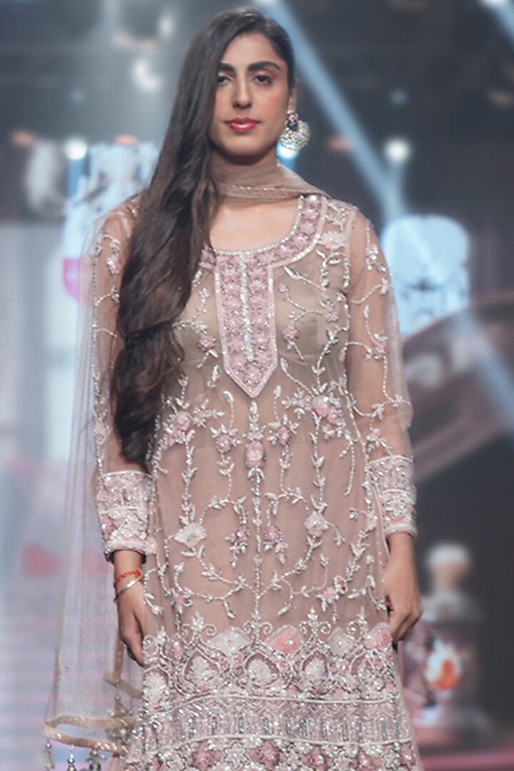 Deep Ecru Georgette Floral Embellished Bridal Anarkali Set by Archana Kochhar at Pernia's Pop Up Shop