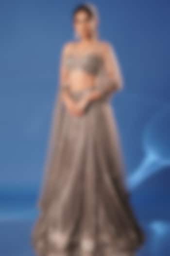 Soft Grey Net Hand Embroidered Bridal Lehenga Set by Archana Kochhar at Pernia's Pop Up Shop