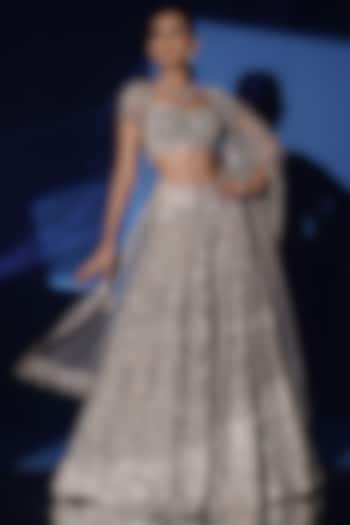 Soft Grey Net Sequins Hand Embroidered Bridal Lehenga Set by Archana Kochhar at Pernia's Pop Up Shop
