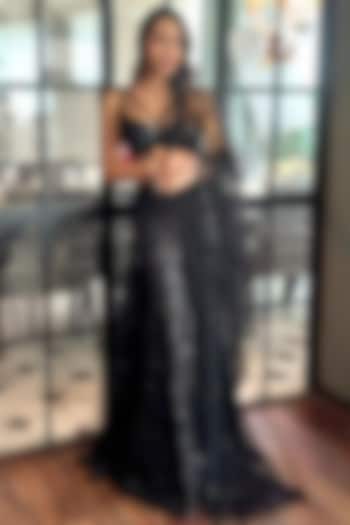 Midnight Black Net Hand Embroidered Bridal Lehenga Set by Archana Kochhar at Pernia's Pop Up Shop