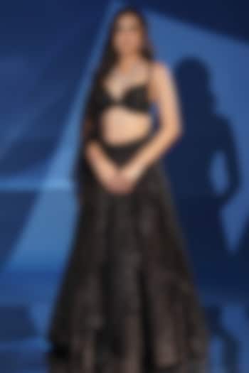 Black Net Thread Embroidered Bridal Lehenga Set by Archana Kochhar at Pernia's Pop Up Shop