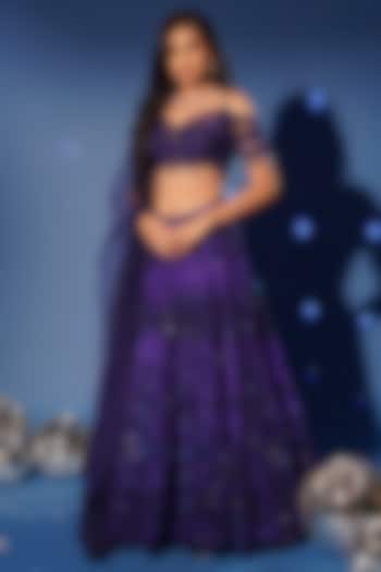 Royal Blue Net Hand Embroidered Bridal Lehenga Set by Archana Kochhar at Pernia's Pop Up Shop